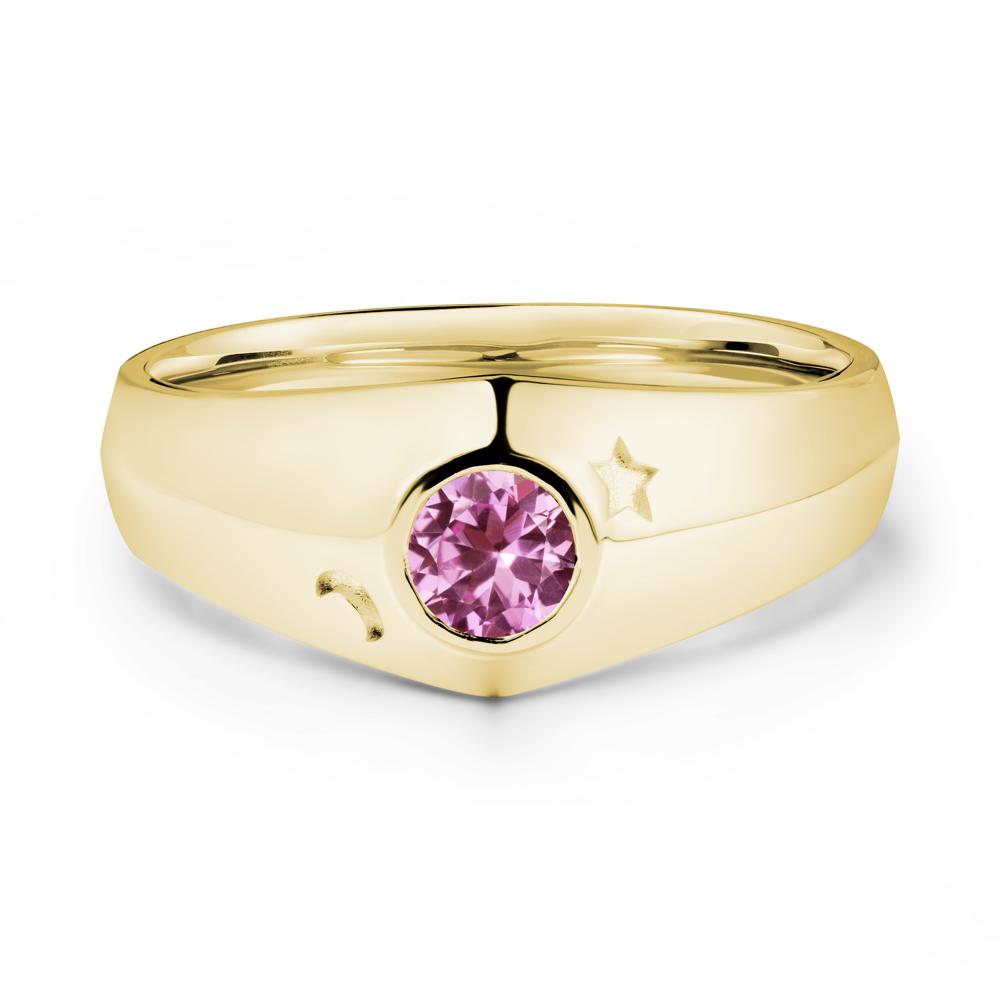 Bezel Setting Round Pink Sapphire Man Ring - LUO Jewelry #metal_18k yellow gold