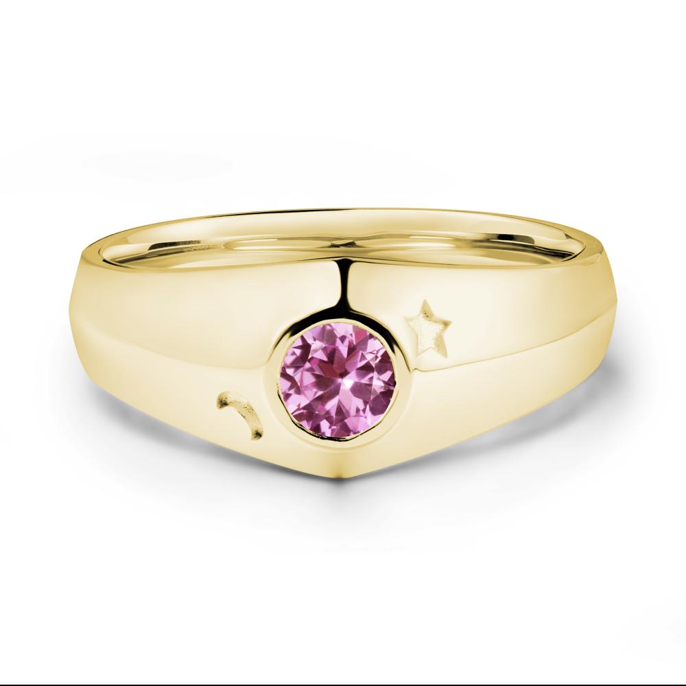 Bezel Setting Round Pink Sapphire Man Ring - LUO Jewelry #metal_18k yellow gold