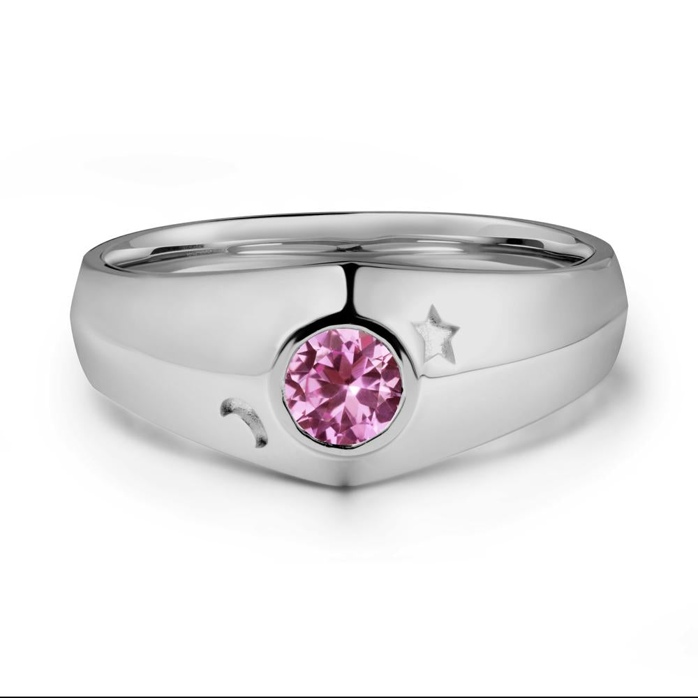 Bezel Setting Round Pink Sapphire Man Ring - LUO Jewelry #metal_platinum