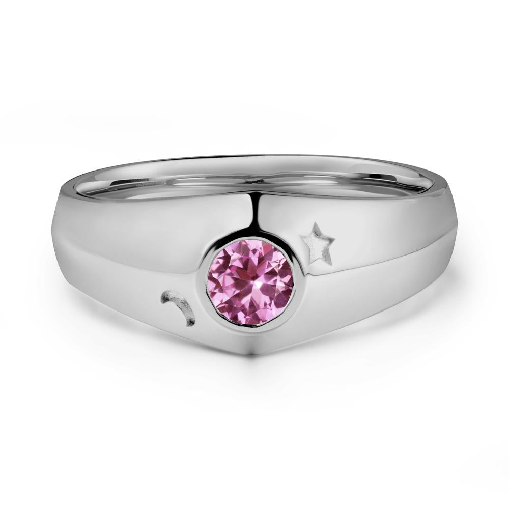 Bezel Setting Round Pink Sapphire Man Ring - LUO Jewelry #metal_platinum