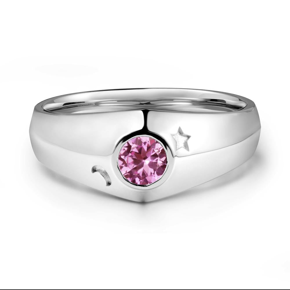 Bezel Setting Round Pink Sapphire Man Ring - LUO Jewelry #metal_sterling silver