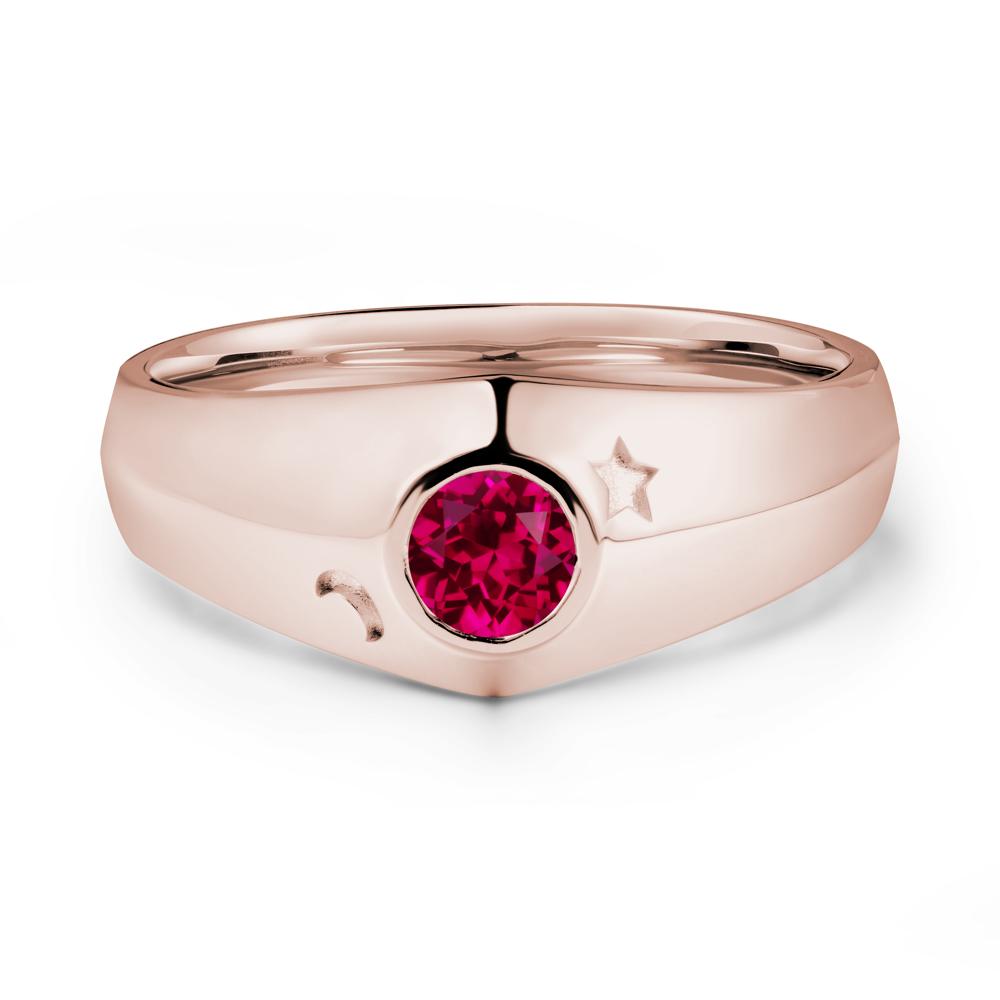 Crescent Moon and Star Bezel Set Ruby Man Ring | LUO