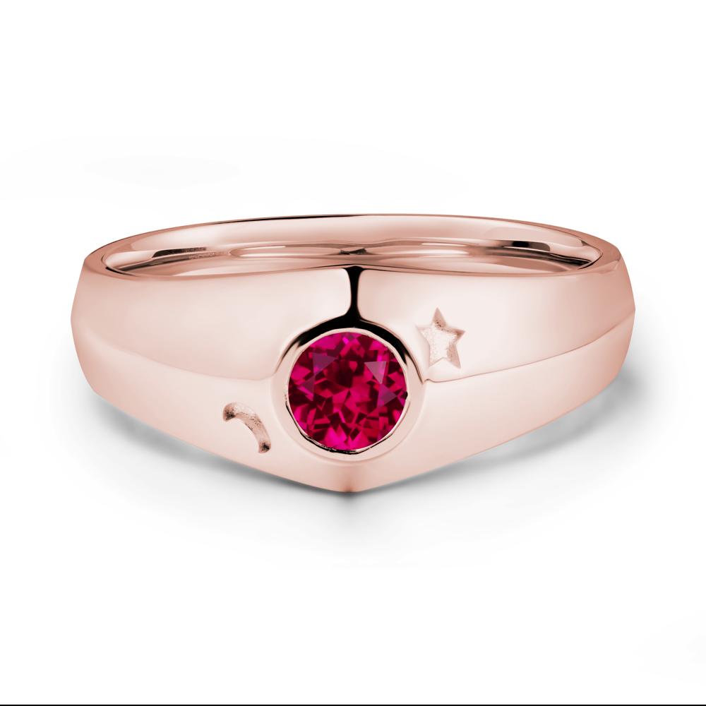 Crescent Moon and Star Bezel Set Ruby Man Ring - LUO Jewelry #metal_18k rose gold