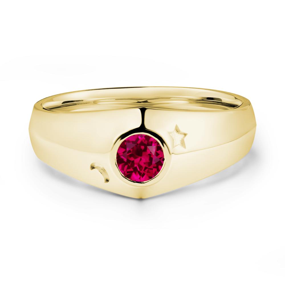 Crescent Moon and Star Bezel Set Ruby Man Ring - LUO Jewelry #metal_18k yellow gold