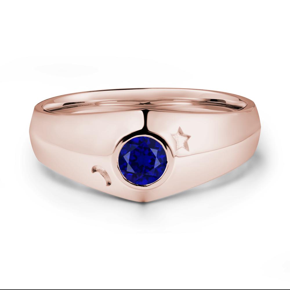 Round Sapphire Wide Band Ring - LUO Jewelry #metal_14k rose gold