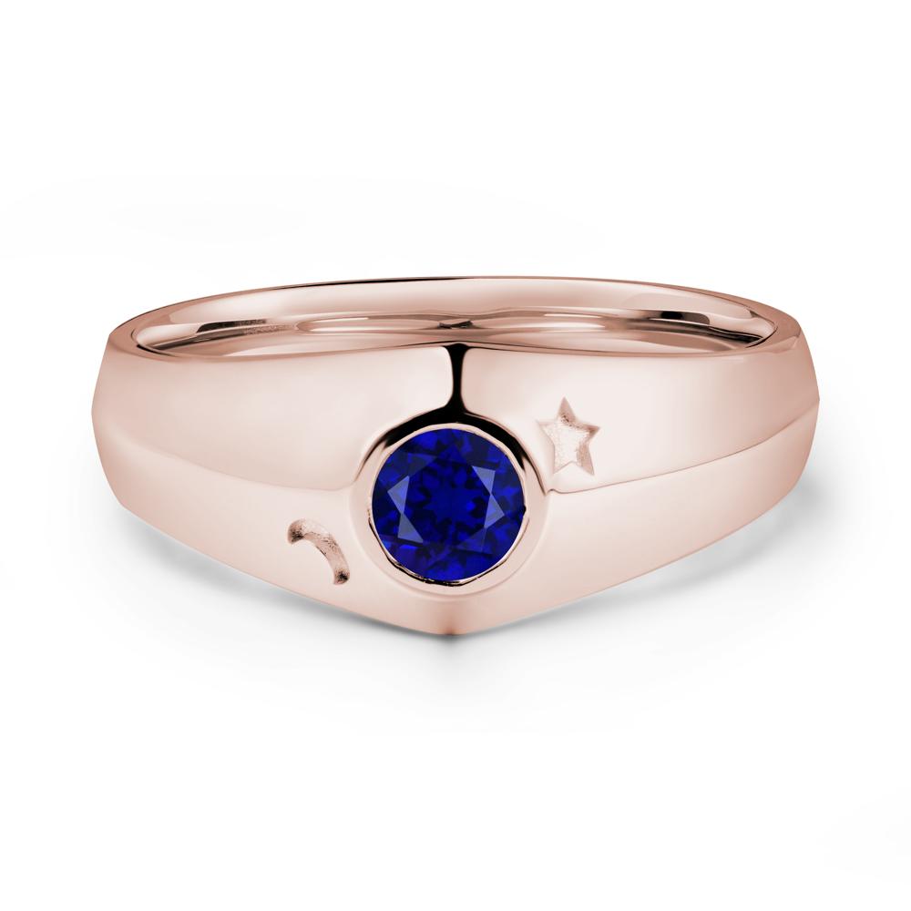 Round Sapphire Wide Band Ring - LUO Jewelry #metal_14k rose gold