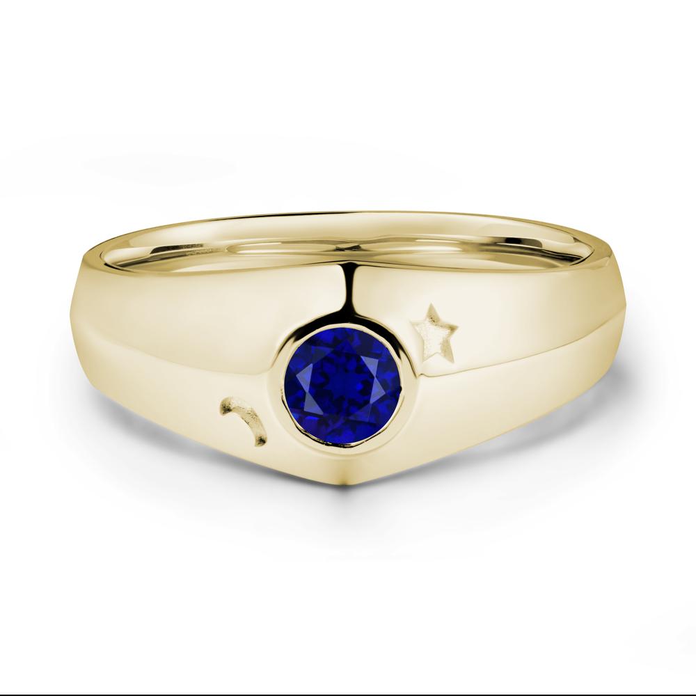 Round Sapphire Wide Band Ring - LUO Jewelry #metal_14k yellow gold