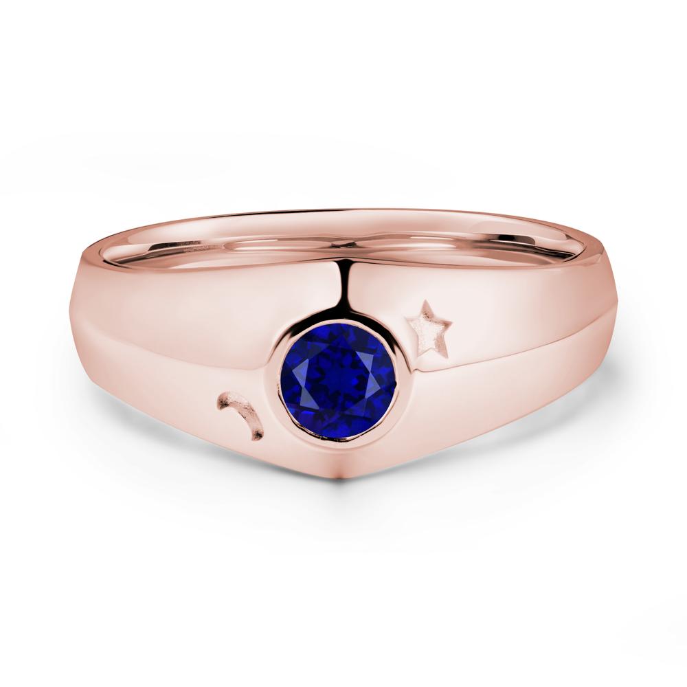 Round Sapphire Wide Band Ring - LUO Jewelry #metal_18k rose gold