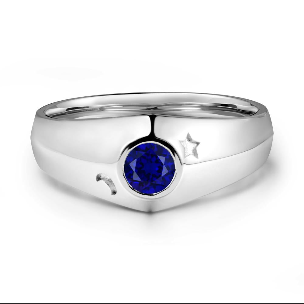 Round Sapphire Wide Band Ring - LUO Jewelry #metal_18k white gold