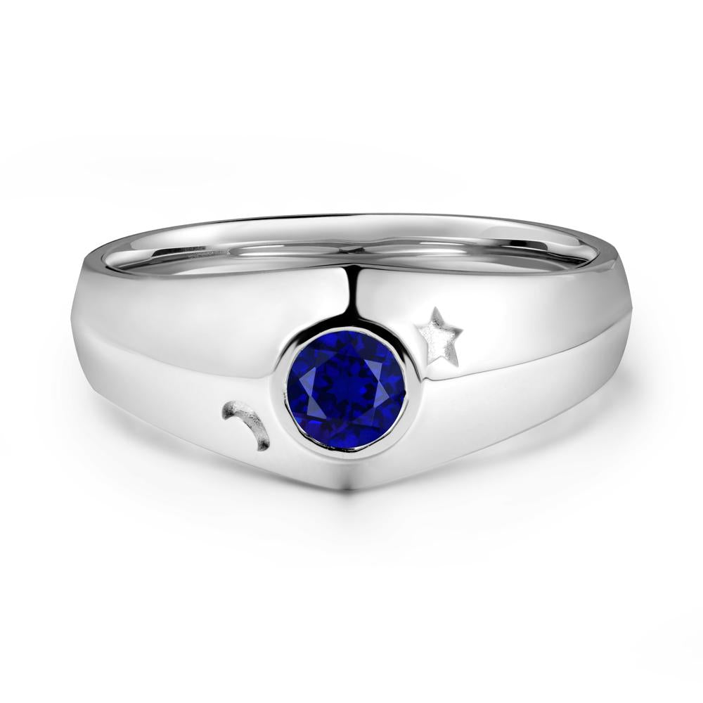 Round Sapphire Wide Band Ring - LUO Jewelry #metal_18k white gold
