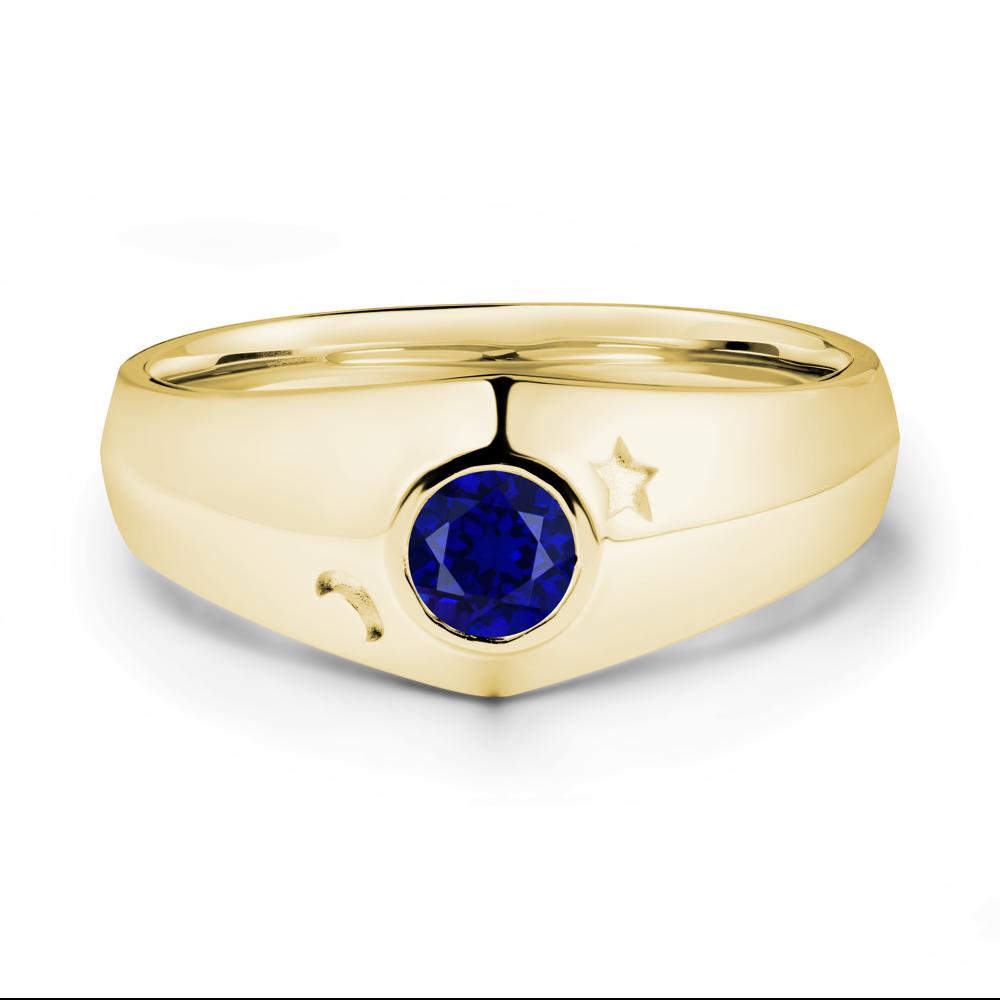 Round Sapphire Wide Band Ring - LUO Jewelry #metal_18k yellow gold