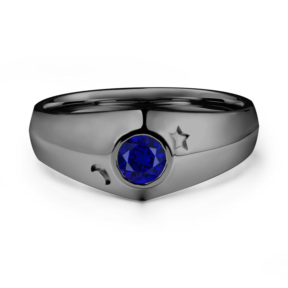 Round Sapphire Wide Band Ring - LUO Jewelry #metal_black finish sterling silver