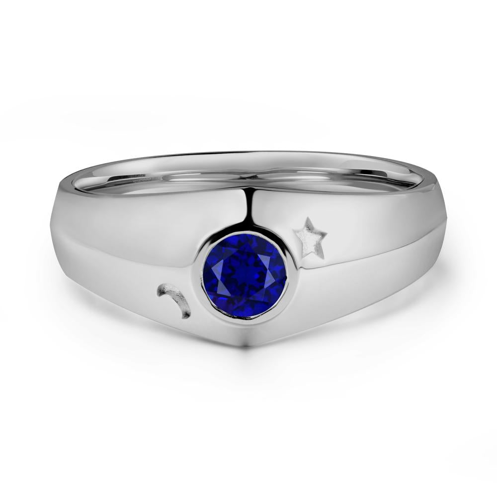 Round Sapphire Wide Band Ring - LUO Jewelry #metal_platinum