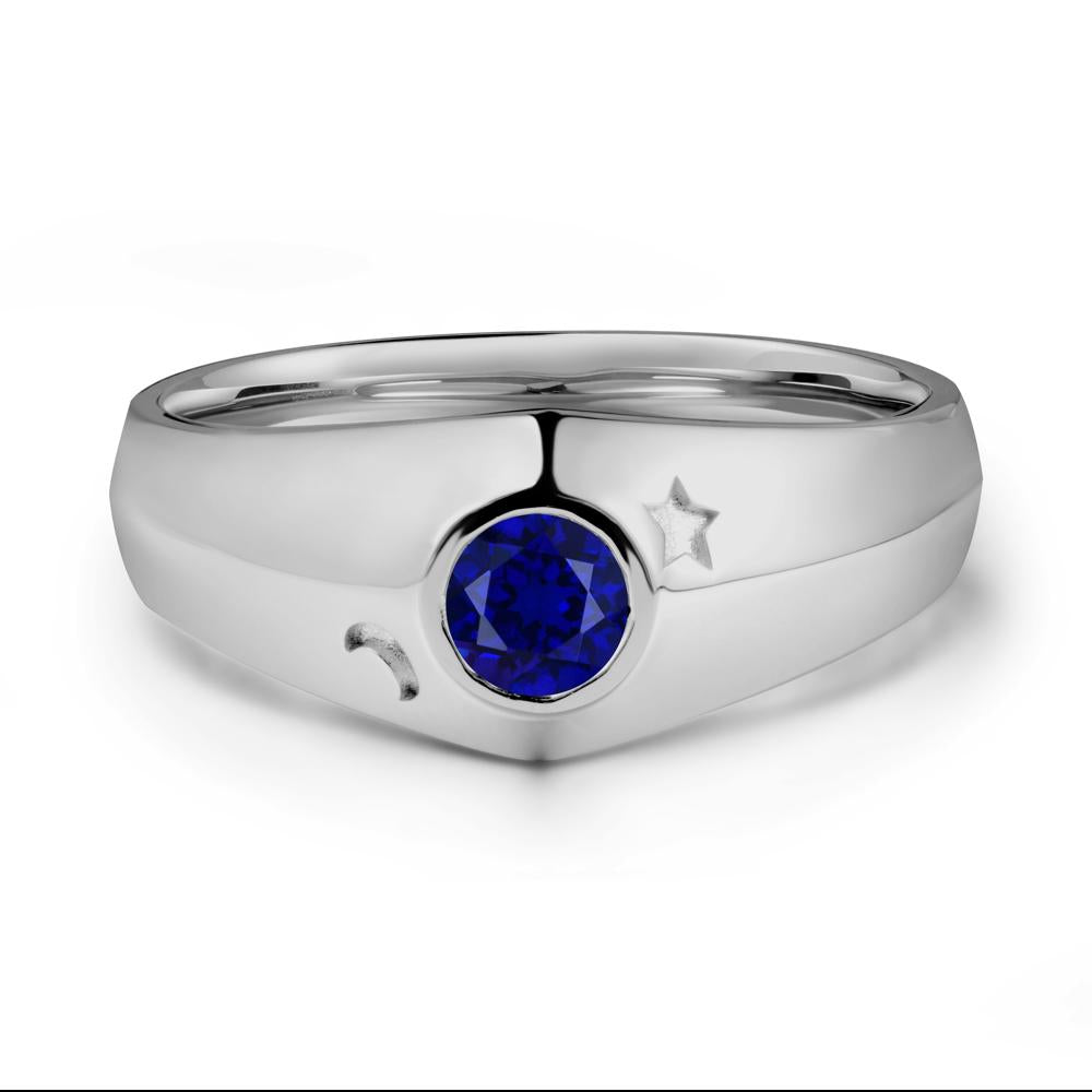 Round Sapphire Wide Band Ring - LUO Jewelry #metal_platinum
