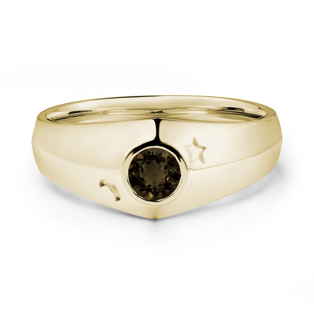 Bezel Setting Round Smoky Quartz Man Ring - LUO Jewelry #metal_14k yellow gold
