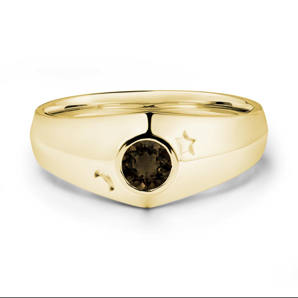 Bezel Setting Round Smoky Quartz Man Ring - LUO Jewelry #metal_18k yellow gold