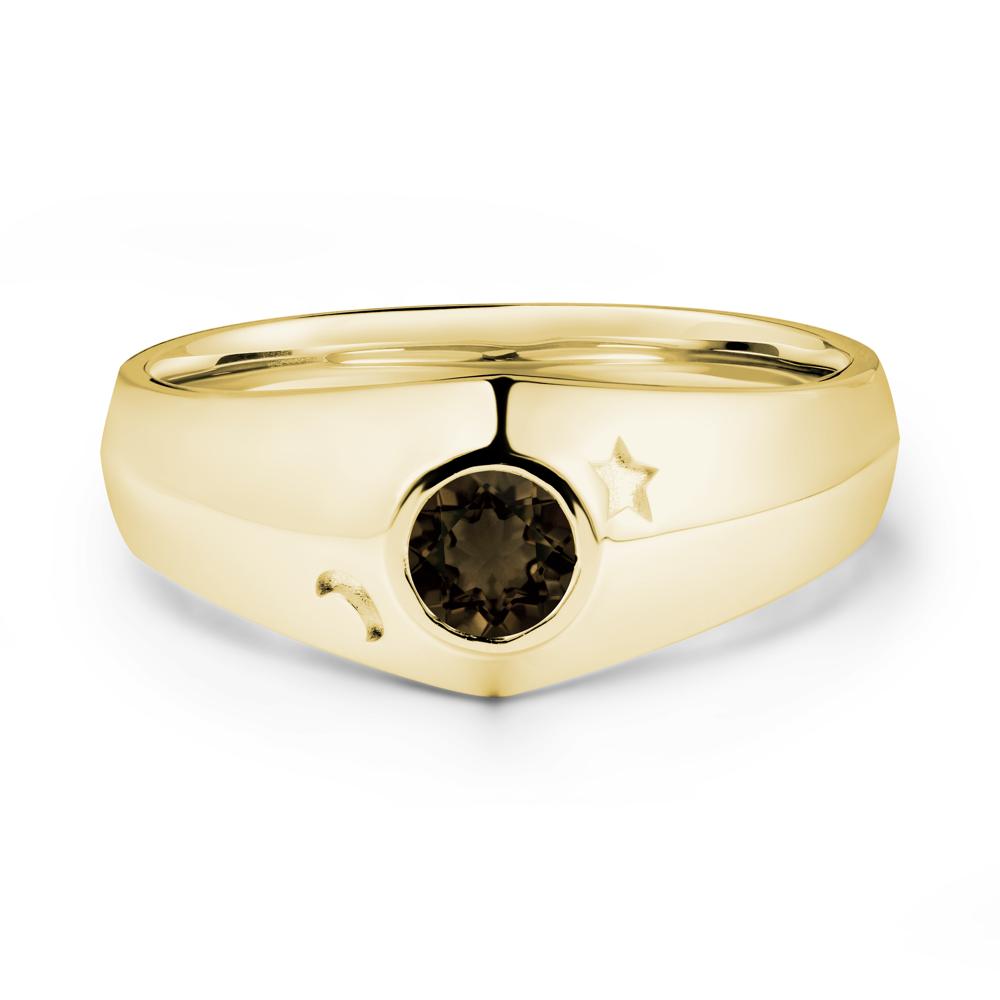 Bezel Setting Round Smoky Quartz Man Ring - LUO Jewelry #metal_18k yellow gold