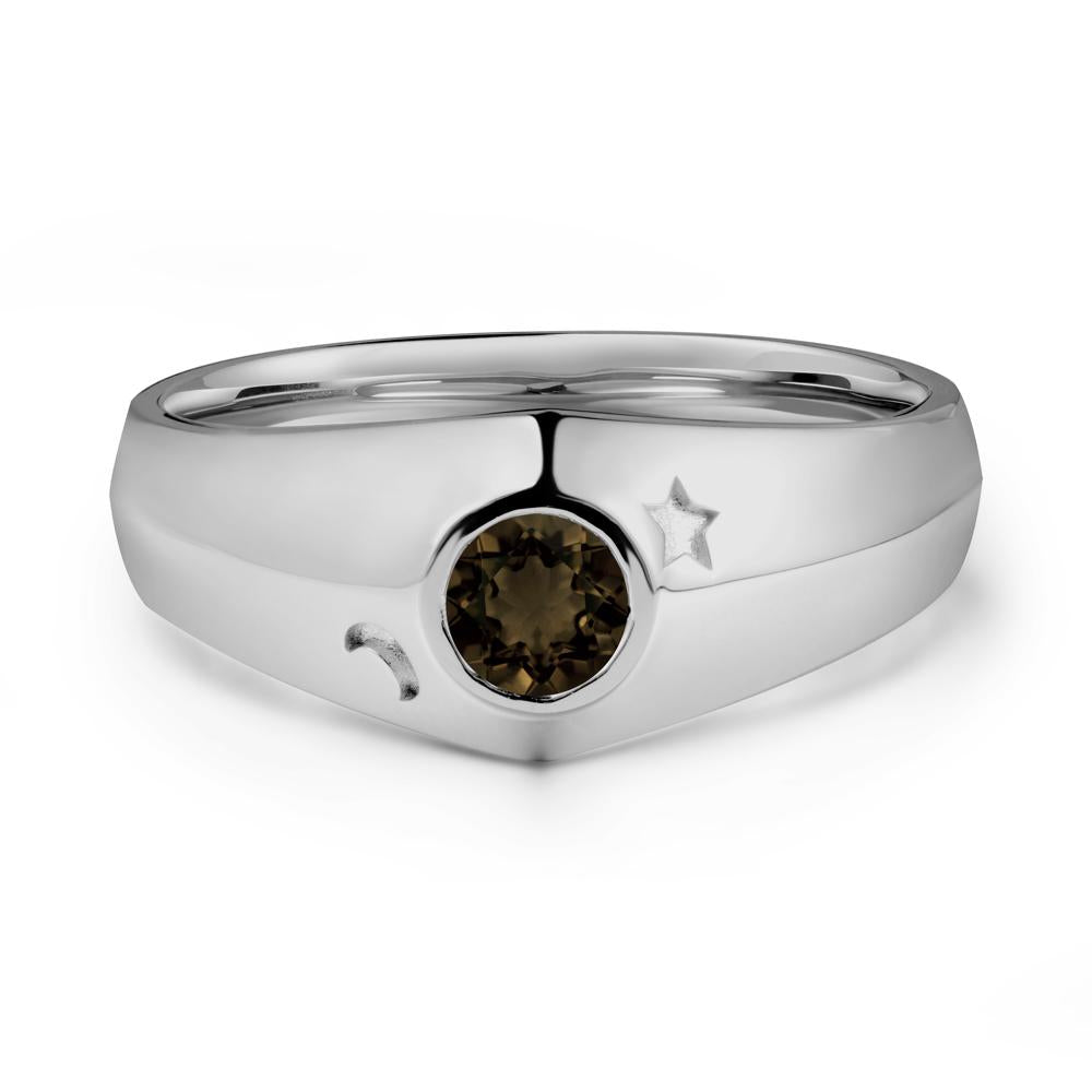 Bezel Setting Round Smoky Quartz Man Ring - LUO Jewelry #metal_platinum