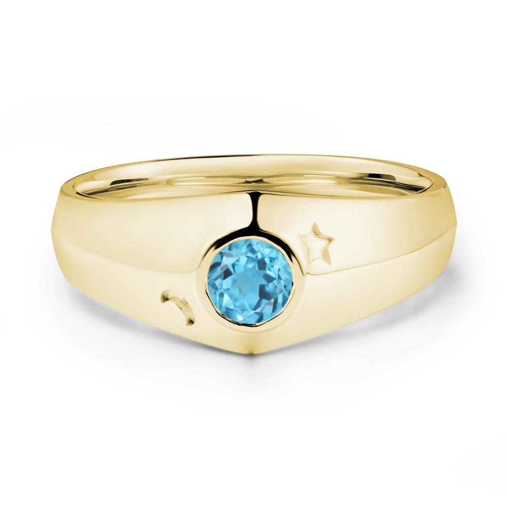 Crescent Moon and Star Bezel Set Swiss Blue Topaz Man Ring - LUO Jewelry #metal_18k yellow gold