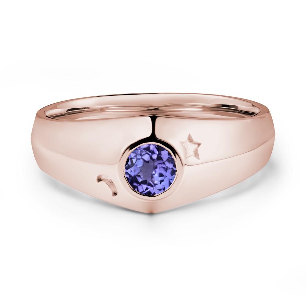 Round Tanzanite Wide Band Ring - LUO Jewelry #metal_14k rose gold