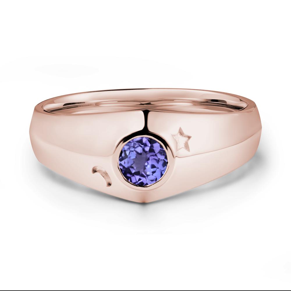 Round Tanzanite Wide Band Ring - LUO Jewelry #metal_14k rose gold