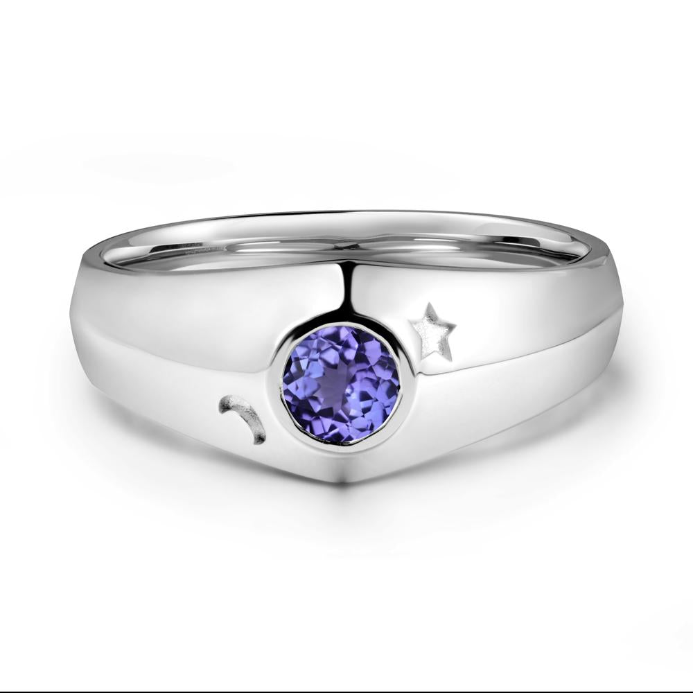 Round Tanzanite Wide Band Ring - LUO Jewelry #metal_14k white gold