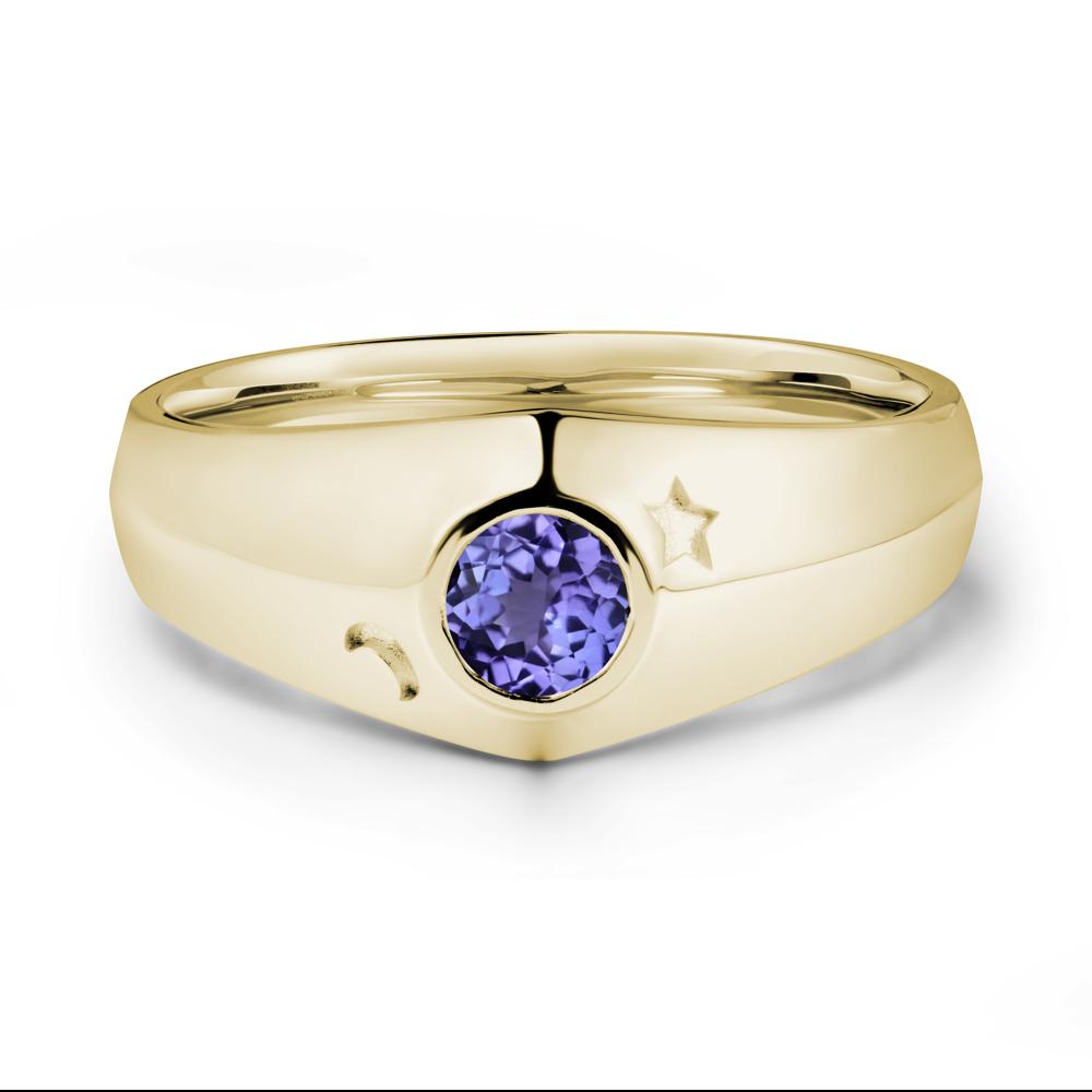 Round Tanzanite Wide Band Ring - LUO Jewelry #metal_14k yellow gold