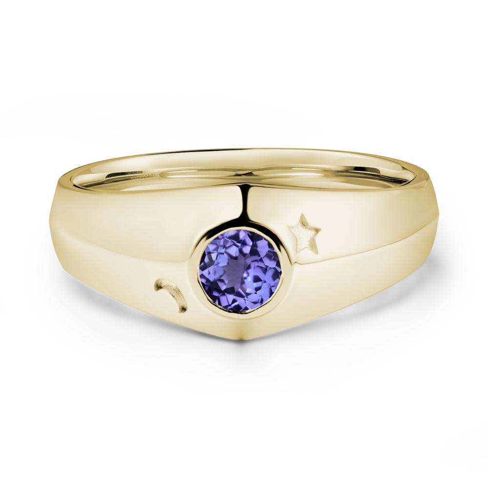 Round Tanzanite Wide Band Ring - LUO Jewelry #metal_14k yellow gold