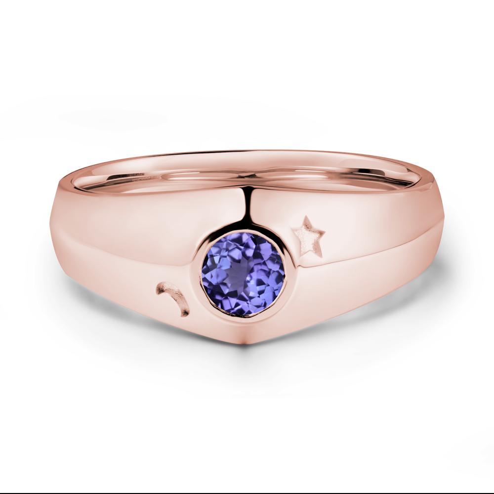 Round Tanzanite Wide Band Ring - LUO Jewelry #metal_18k rose gold