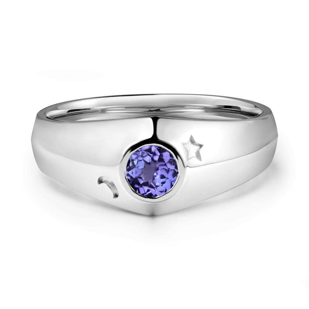 Round Tanzanite Wide Band Ring - LUO Jewelry #metal_18k white gold