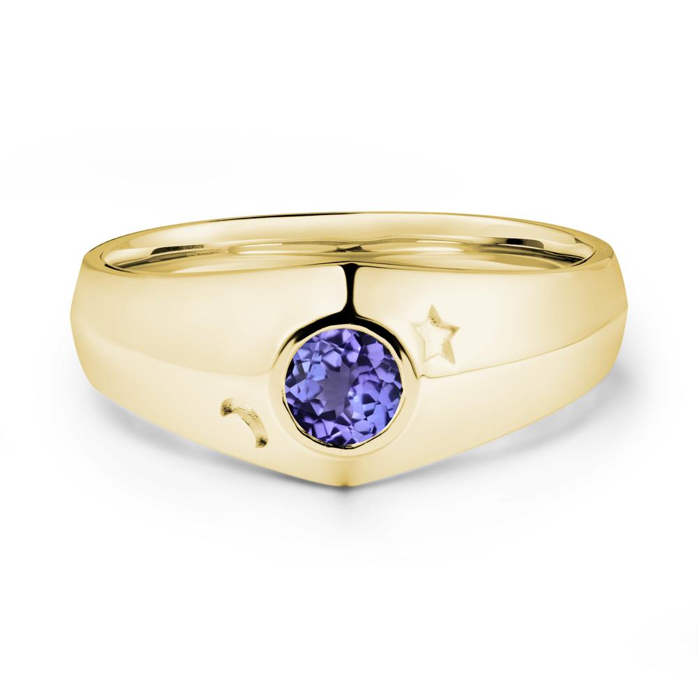 Round Tanzanite Wide Band Ring - LUO Jewelry #metal_18k yellow gold