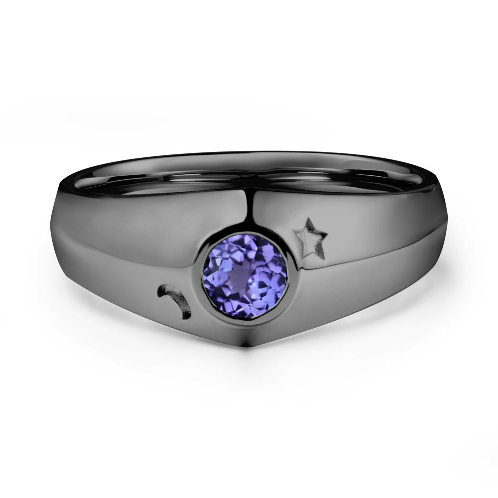Round Tanzanite Wide Band Ring - LUO Jewelry #metal_black finish sterling silver