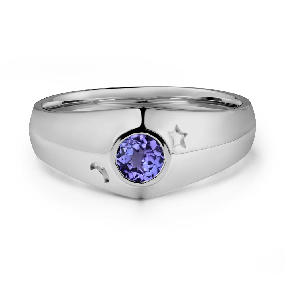 Round Tanzanite Wide Band Ring - LUO Jewelry #metal_platinum
