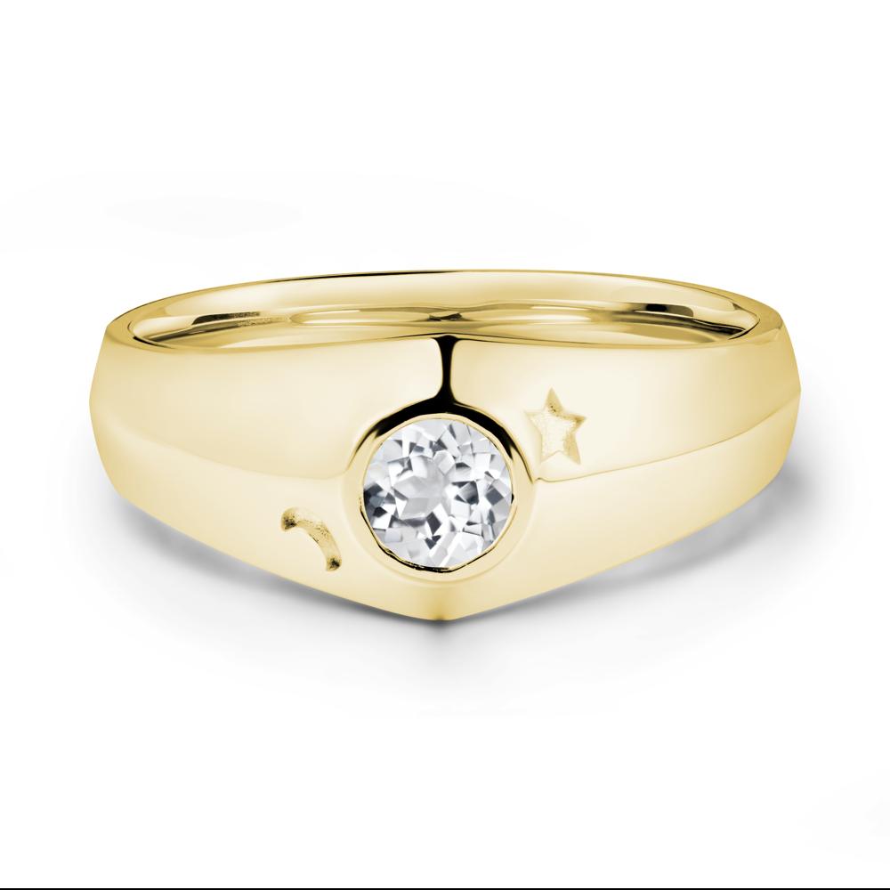 Bezel Setting Round White Topaz Man Ring - LUO Jewelry #metal_18k yellow gold