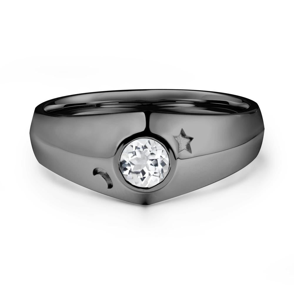 Bezel Setting Round White Topaz Man Ring - LUO Jewelry #metal_black finish sterling silver
