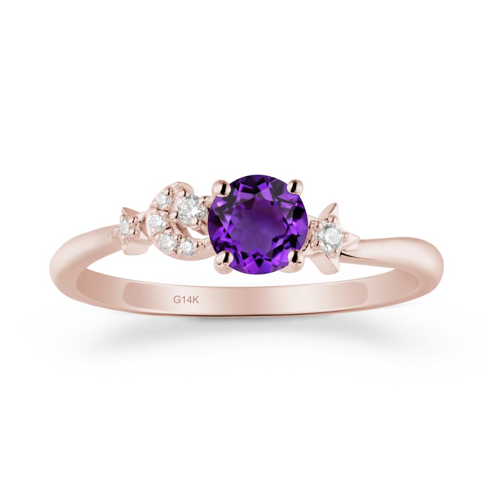 Round Amethyst Ring with Moon and Pentacle - LUO Jewelry #metal_14k rose gold