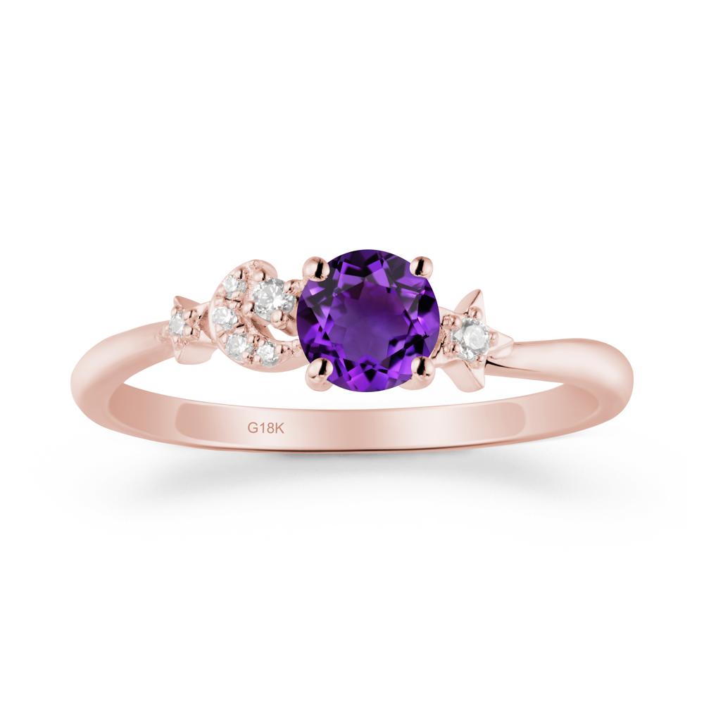 Round Amethyst Ring with Moon and Pentacle - LUO Jewelry #metal_18k rose gold
