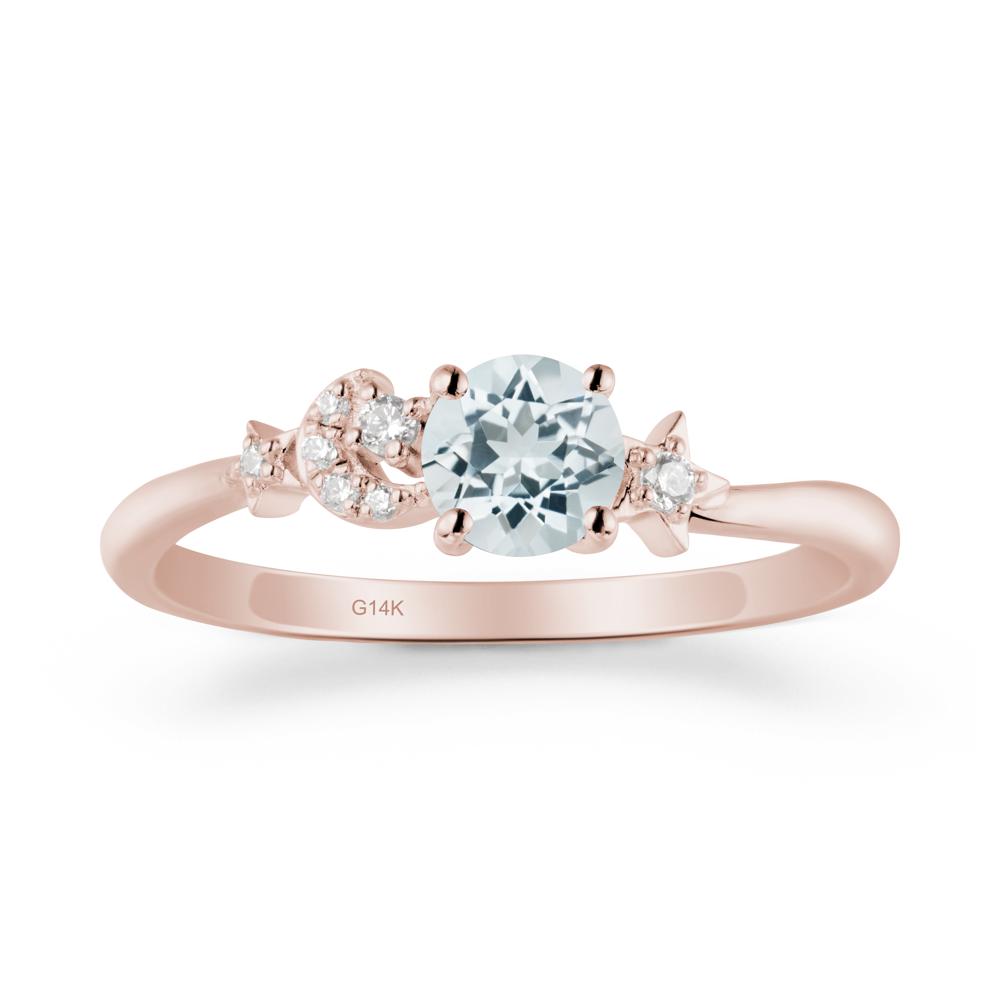 Moon and Pentacle Aquamarine Ring - LUO Jewelry #metal_14k rose gold