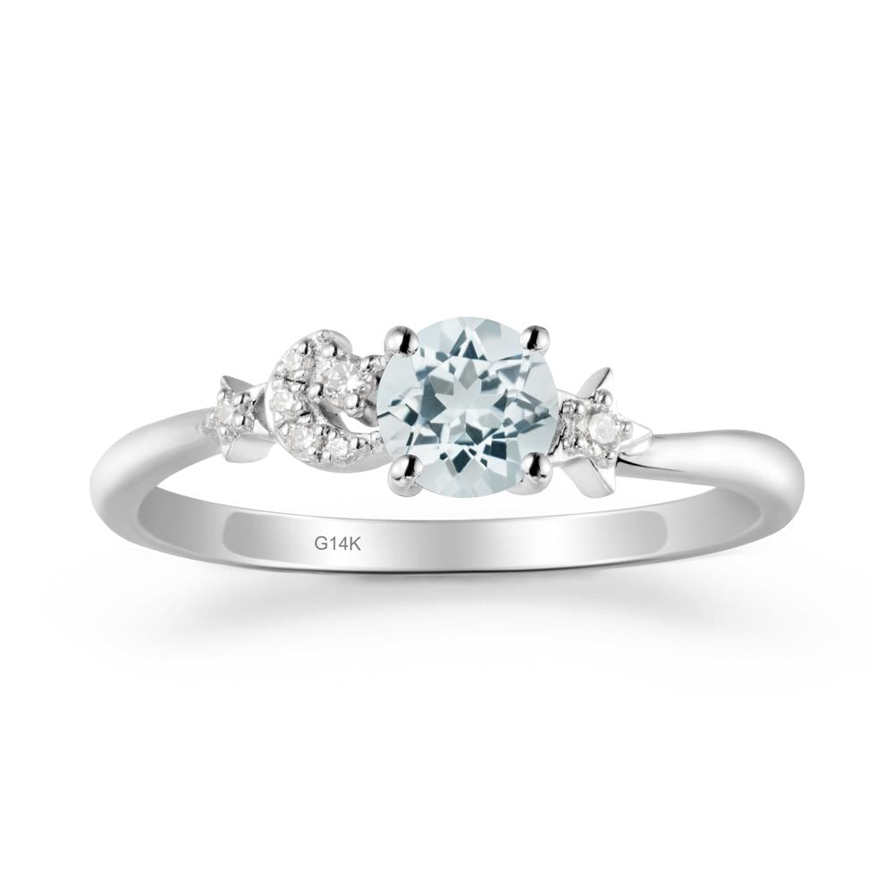 Moon and Pentacle Aquamarine Ring - LUO Jewelry #metal_14k white gold