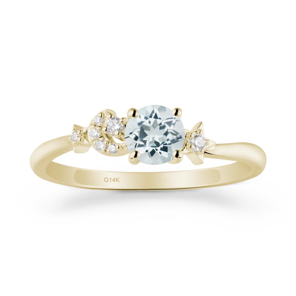 Moon and Pentacle Aquamarine Ring - LUO Jewelry #metal_14k yellow gold