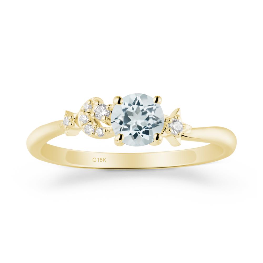Moon and Pentacle Aquamarine Ring - LUO Jewelry #metal_18k yellow gold