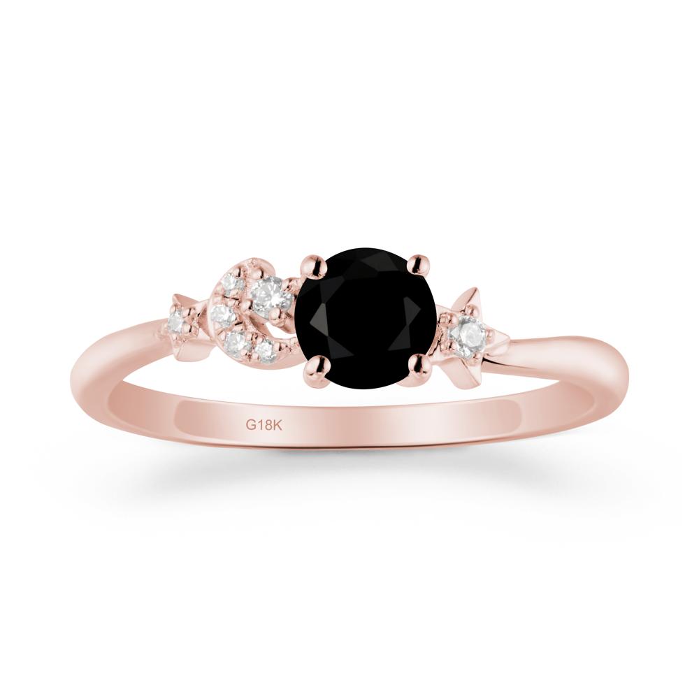 Round Black Spinel Ring with Moon and Pentacle - LUO Jewelry #metal_18k rose gold