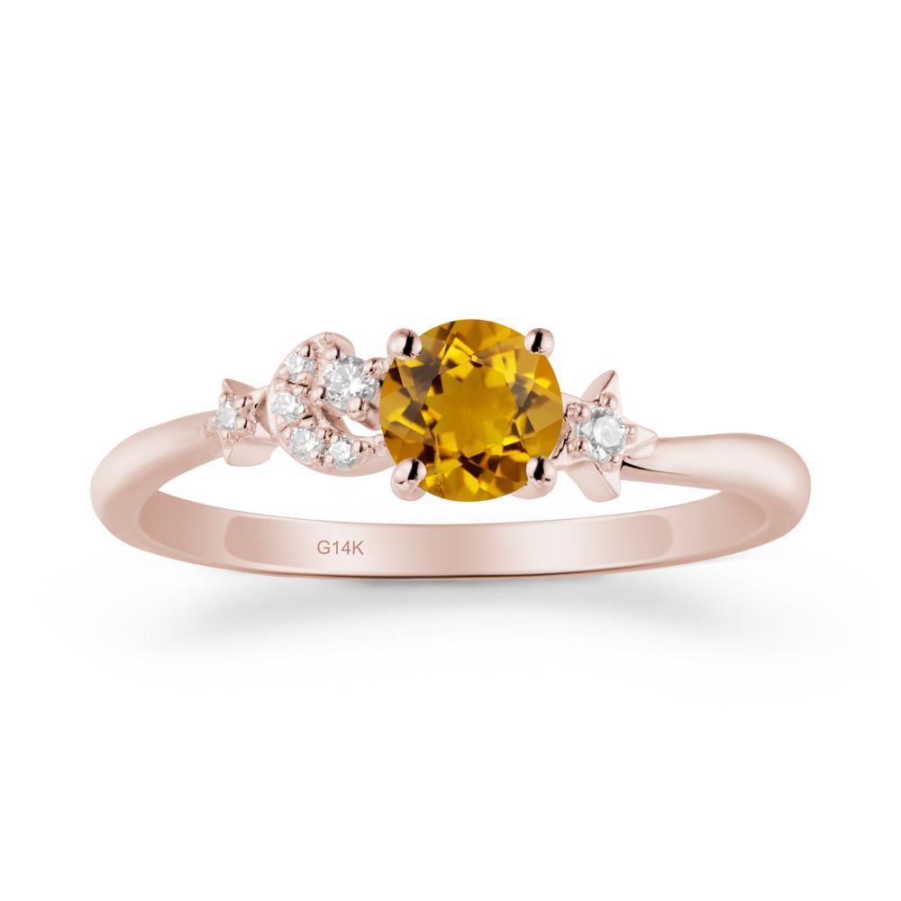 Moon and Pentacle Citrine Ring - LUO Jewelry #metal_14k rose gold