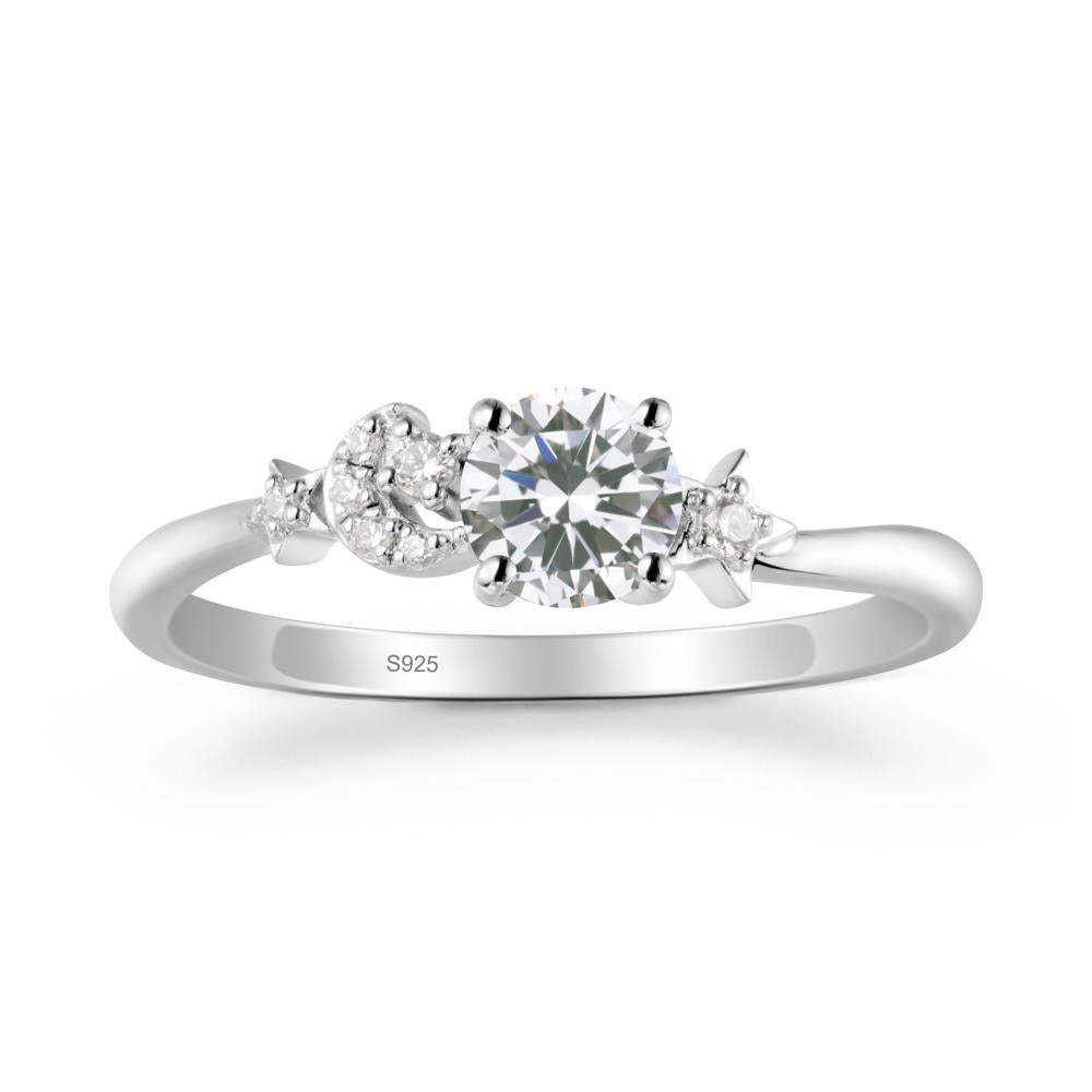 Round Cubic Zirconia Ring with Moon and Pentacle - LUO Jewelry #metal_sterling silver