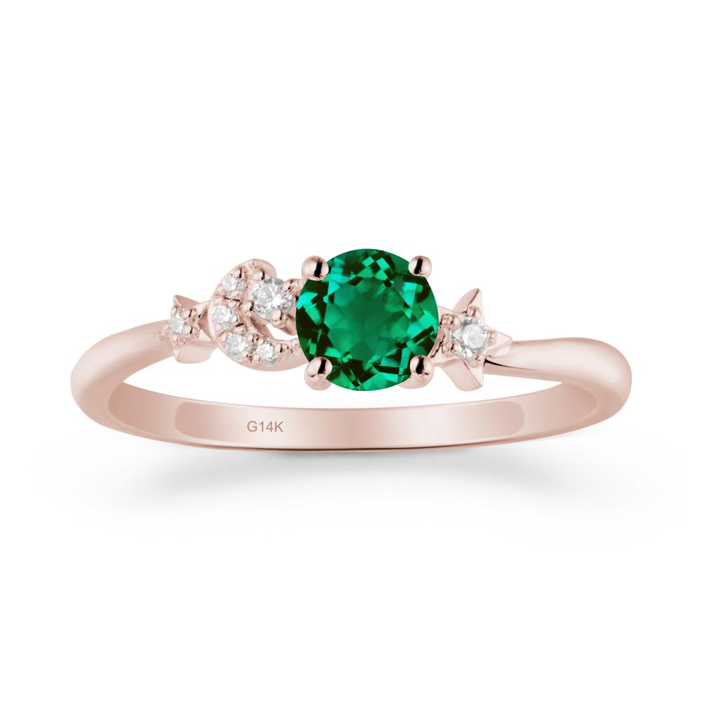 Round Emerald Ring with Moon and Pentacle - LUO Jewelry #metal_14k rose gold