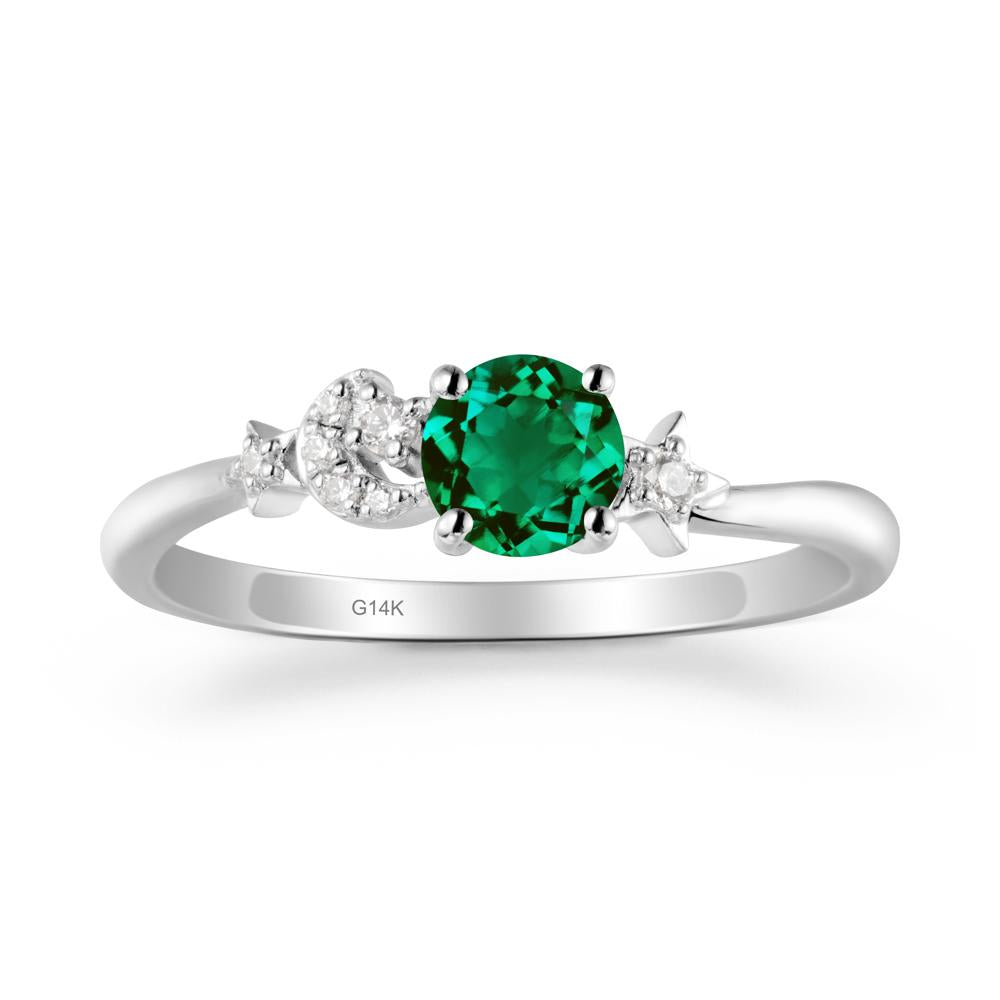 Round Emerald Ring with Moon and Pentacle - LUO Jewelry #metal_14k white gold