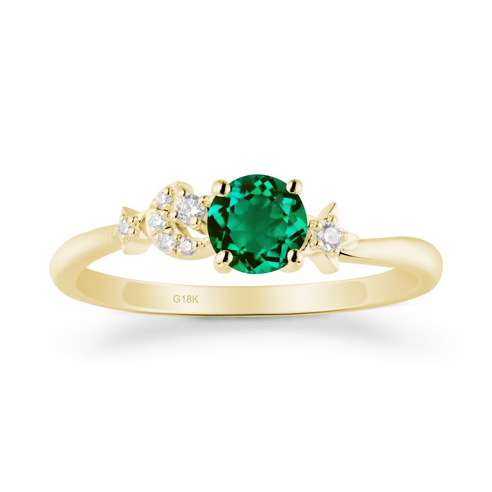 Round Emerald Ring with Moon and Pentacle - LUO Jewelry #metal_18k yellow gold