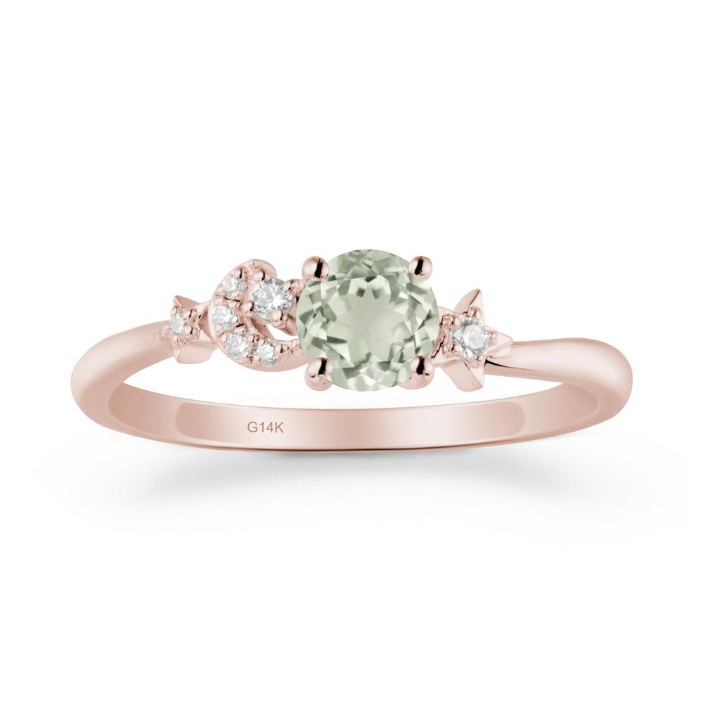 Round Green Amethyst Ring with Moon and Pentacle - LUO Jewelry #metal_14k rose gold