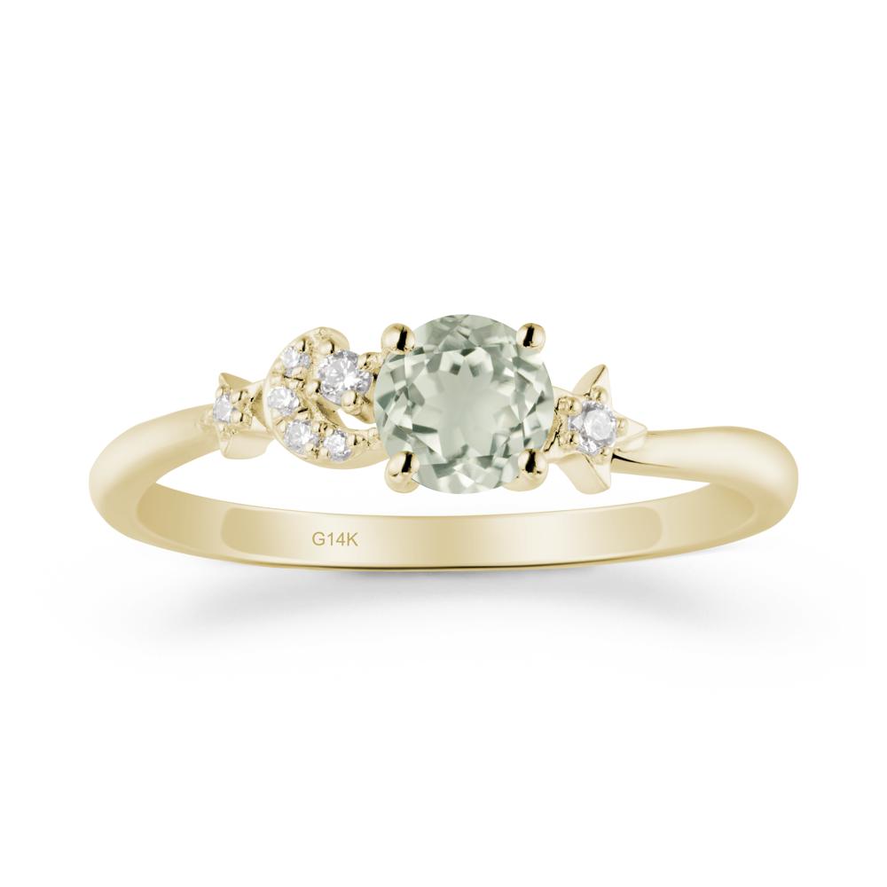 Round Green Amethyst Ring with Moon and Pentacle - LUO Jewelry #metal_14k yellow gold