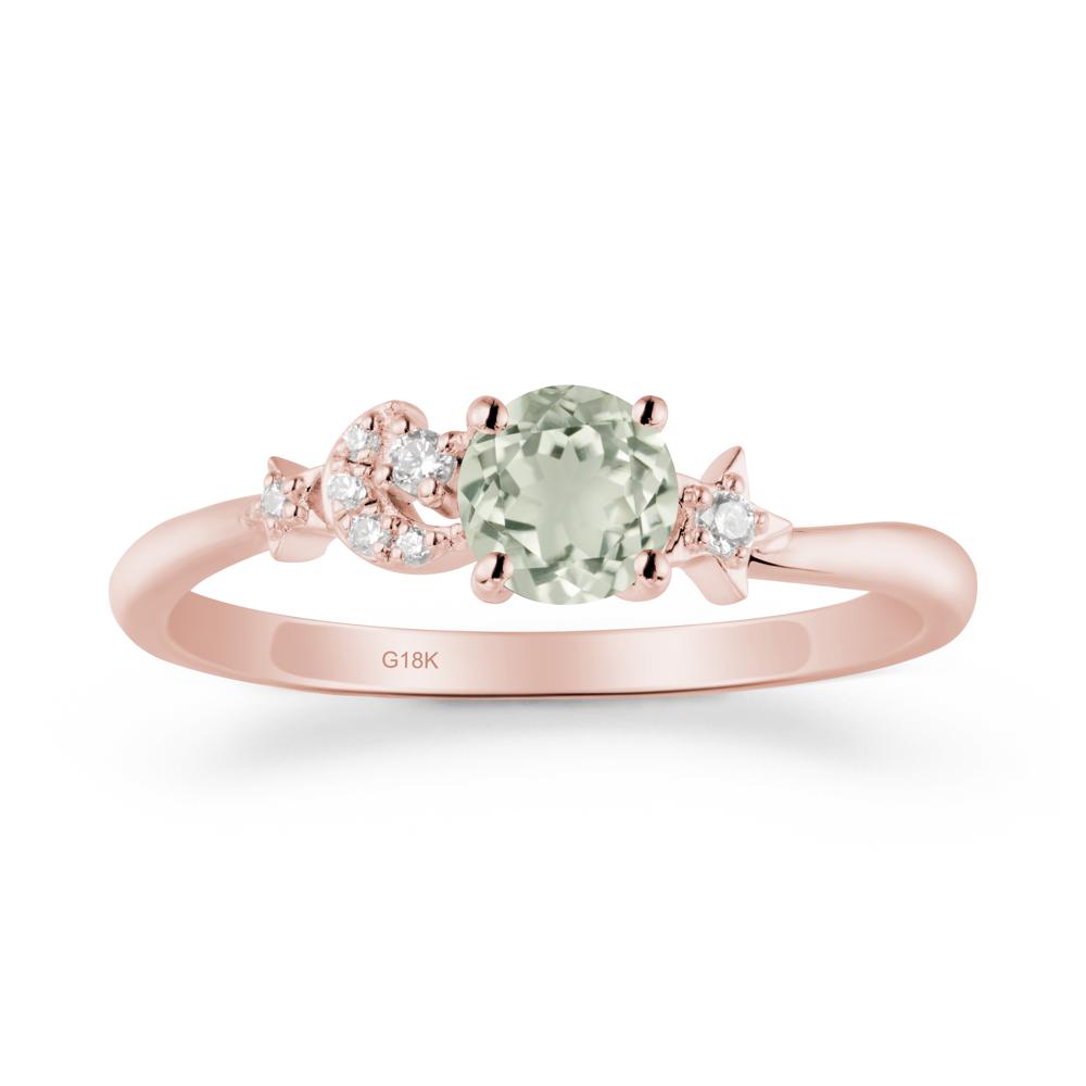 Round Green Amethyst Ring with Moon and Pentacle - LUO Jewelry #metal_18k rose gold